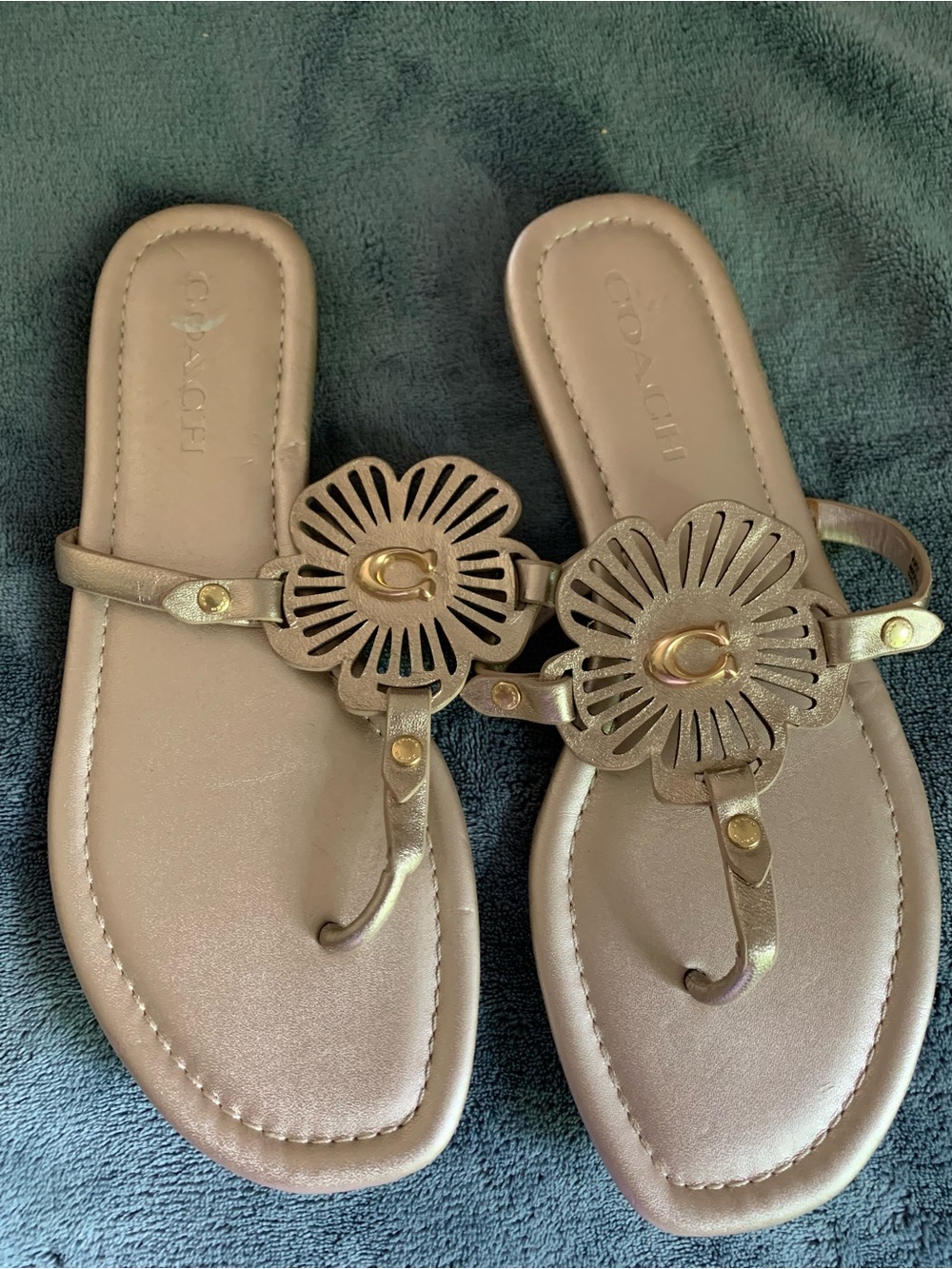 Coach Metallic Julia Sandals in Champagne Gold 7.5 - Women